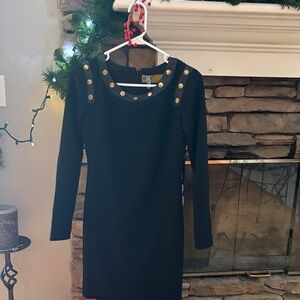 Nicole Miller Black Midi Dress with Gold Accents